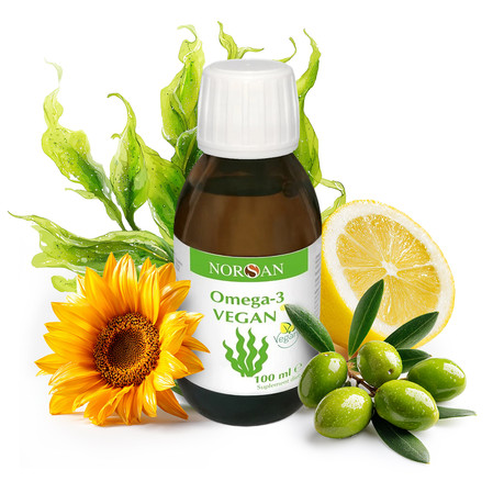 Norsan Omega-3 Vegan kwasy z olejem z alg roślinnych 100 ml smak cytryna