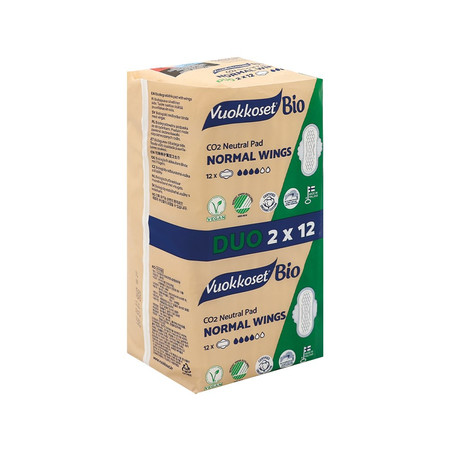 Vuokkoset, BIO, NORMAL WINGS, Podpaski ze skrzydełkami, DUOPACK (2 x 12 szt.)