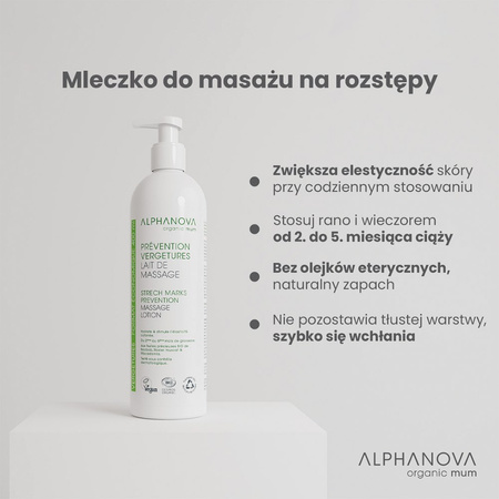 Alphanova Organic Mum, Mleczko do ciała wspierające elastyczność i nawilżenie, 400 ml