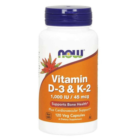 Now Foods - Witamina D3 1000 IU + K2 MK4 45 mcg 120 kapsułek