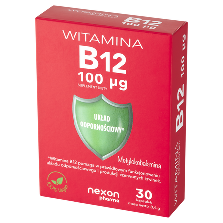 Nexon Witamina B12 100μg wspiera prawidłowe funkcjonowanie organizmu 30 kaps.