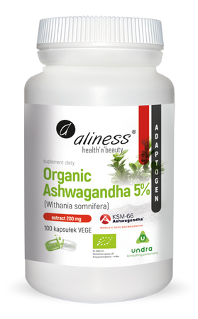 Aliness Organic Ashwagandha 5% KSM-66 200mg x 100 kaps. VEGE