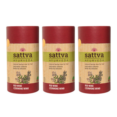 Zestaw: 3x Sattva - Henna Naturalna ziołowa farba do włosów Czerwone Wino 150g