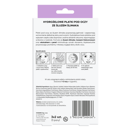 L'biotica Hydrożelowe płatki pod oczy ze śluzem ślimaka odmładzające 3 pary