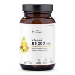 Aura Herbals Witamina B5 200 mg, kwas pantotenowy, 90 kaps.
