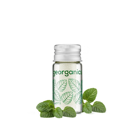 Georganics, Naturalna nić dentystyczna w szklanym opakowaniu Zero Waste, do codziennej pielęgnacji, smak zielonej mięty, 50 m
