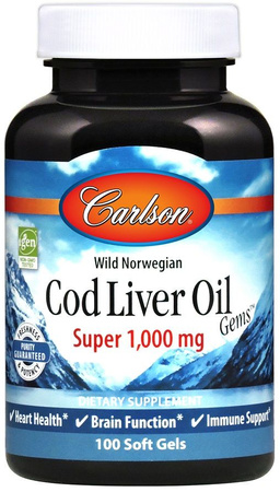 Carlson Labs Wild Norwegian Cod Liver Oil 1000 mg 100 kaps.