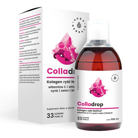 Aura Herbals Colladrop Kolagen rybi NatiCol® + Witamina C na wsparcie elastyczności skóry 500 ml