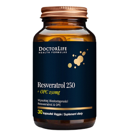 DoctroLife Resveratrol resweratrol z ekstratem z pestek winogron 250mg suplement diety 30 kaps.
