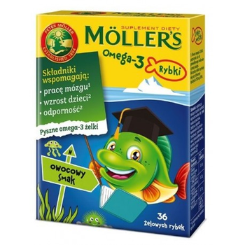 Moller's omega-3 żelki rybki malinowe 36 sztuk