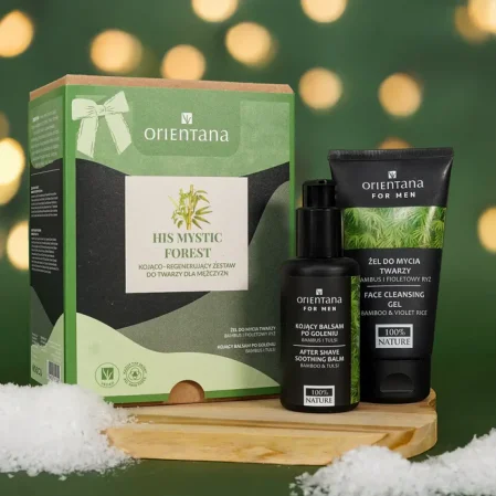 Orientana Xmas Mystic Forest Dfor Him Kojąco - regenerujący zestaw do twarzy dla mężczyzn (żel do mycia 150ml + balsam po goleniu 75ml)