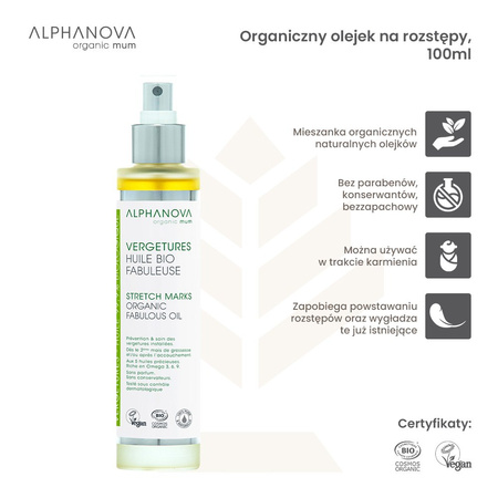 Alphanova Organic Mum, Organiczna kompozycja olejków na rozstępy, 100ml