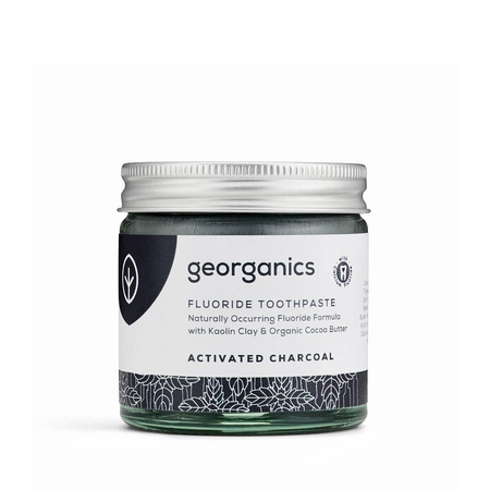 Georganics, Naturalna pasta do zębów w słoiku, do codziennej pielęgnacji, z fluorem i aktywnym węglem, 60 ml
