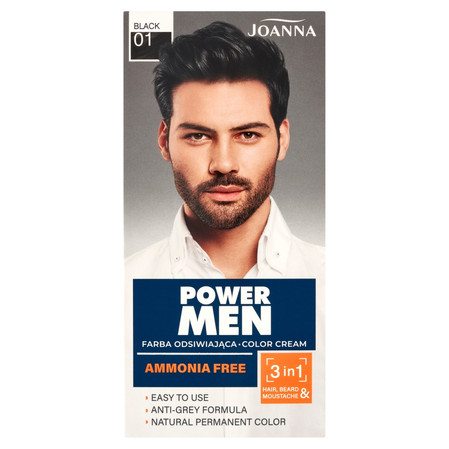 Power Men Color Cream 3in1 farba do włosów brody i wąsów 01 Black 30g