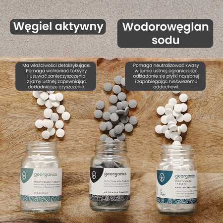 Georganics, Naturalne tabletki do płukania jamy ustnej, do codziennej pielęgnacji, z aktywnym węglem, 180 tabletek