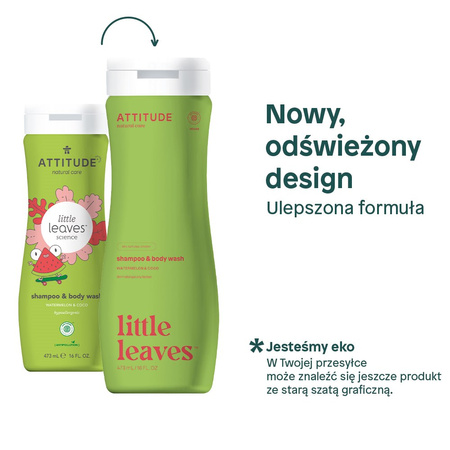 Attitude LITTLE LEAVES™, Szampon i żel do mycia ciała dla dzieci, arbuz i kokos, 473 ml