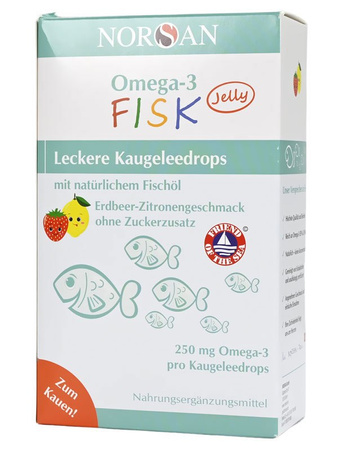 NORSAN Omega-3 Fisk Jelly dla dzieci 45 żelek smak cytrynowo - truskawkowy