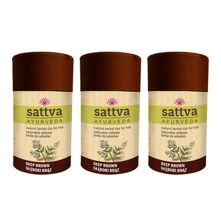 Zestaw: 3x Sattva - Henna Naturalna ziołowa farba do włosów Deep Brown 150g