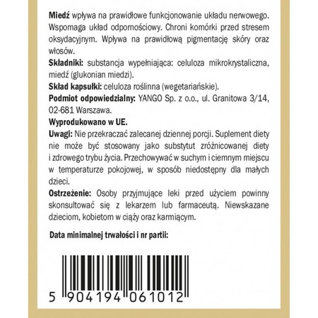 Yango Miedź organiczna Cu wsparcie sprawności mózgu 90 kaps.
