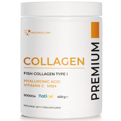 Progress Labs Kolagen Rybi Naticol® Premium Typu I + Msm + Witamina C + Kwas Hialuronowy 100% Pure Powder 400G