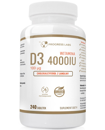 Progress Labs Witamina D3 4000IU na wsparcie kości 240 tabl.
