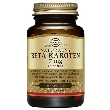 Solgar Beta Karoten 7 mg wspiera zdrową skórę 60 kaps.