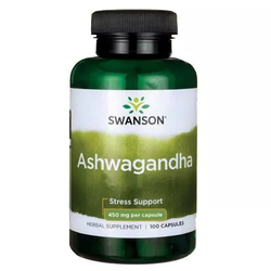 Swanson Ashwagandha 450 mg wpływa na poprawę nastroju i samopoczucia 100 kaps.