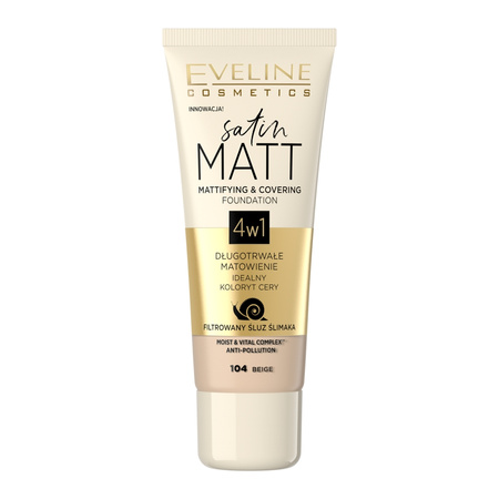 Eveline − Satin Matt Foundation, matujący podkład do twarzy 104 Beige − 30 ml