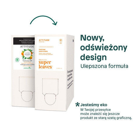 Attitude SUPER LEAVES™, Zapas mydła do rąk w płynie, Liście pomarańczy, 2 L