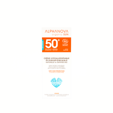 Alphanova Sun Bio, Krem przeciwsłoneczny, hipoalergiczny, wodoodporny, filtr SPF50, 50g