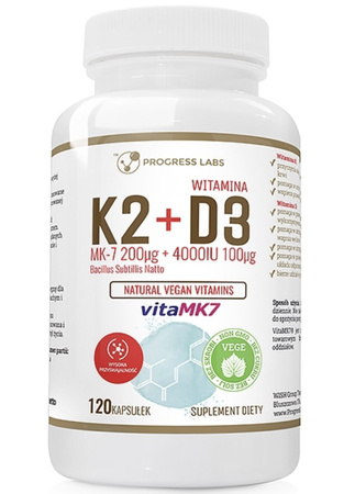 Progress Labs Wegańska K2 MK-7+ D3 4000IU+ L-leucyna 120 kaps.