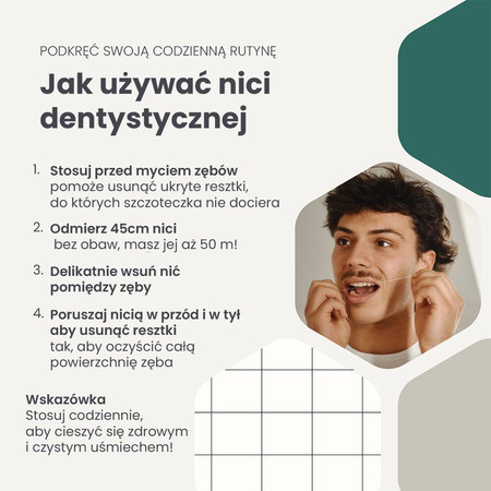 Georganics, Naturalna nić dentystyczna w szklanym opakowaniu Zero Waste, do codziennej pielęgnacji, z aktywnym węglem i fluorem, 50 m