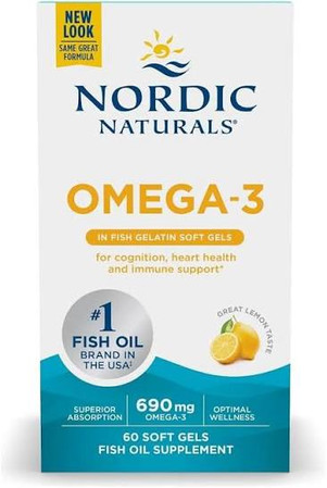 Nordic Naturals Omega-3 Fish Gels Omega-3 kwasy tłuszczowe EPA i DHA 690mg 60 kaps. smak cytryna