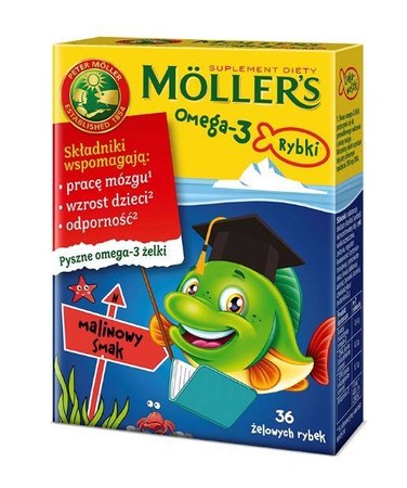 Omega-3 Rybki żelki z kwasami omega-3 i witaminą D3 dla dzieci Malinowe 36szt.
