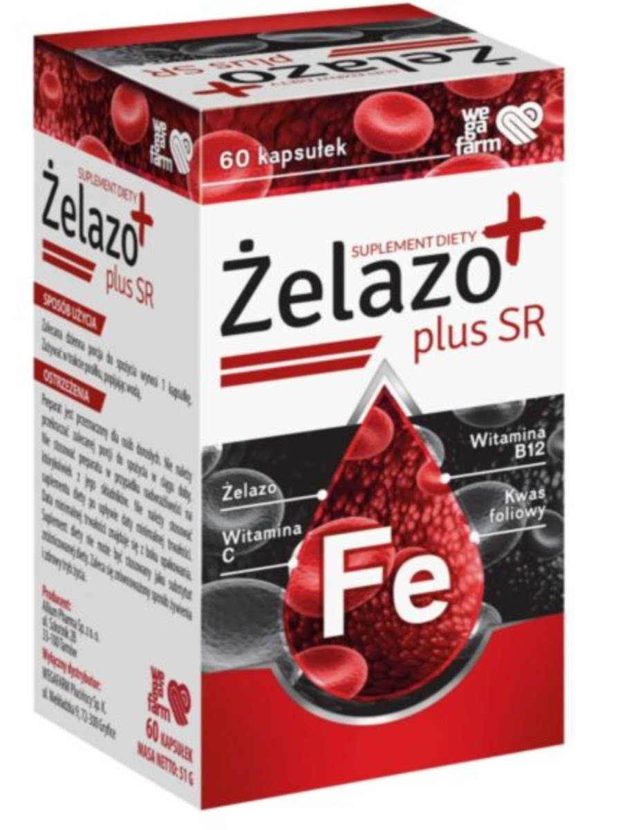 Железо WegaFarm Plus SR 30 мг, диглицинат железа с витамином C, 60 капсул