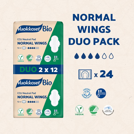 Vuokkoset, BIO, NORMAL WINGS, Podpaski ze skrzydełkami, DUOPACK (2 x 12 szt.)