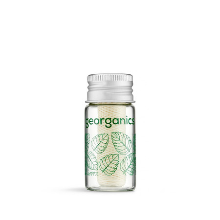 Georganics, Naturalna nić dentystyczna w szklanym opakowaniu Zero Waste, do codziennej pielęgnacji, smak zielonej mięty, 50 m