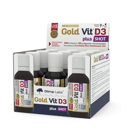 Zestaw: 9x Olimp Labs Gold Vit D3 Plus Shot amp. 25ml wiśnia