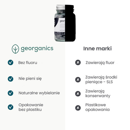 Georganics, Naturalne tabletki do mycia zębów, do codziennej pielęgnacji, z aktywnym węglem, 120 tabletek