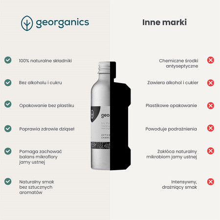 Georganics, Olej do płukania jamy ustnej, z naturalnym składem, do codziennej pielęgnacji, z aktywnym węglem, 100 ml