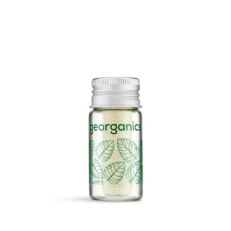 Georganics, Naturalna nić dentystyczna w szklanym opakowaniu Zero Waste, do codziennej pielęgnacji, smak zielonej mięty, 50 m