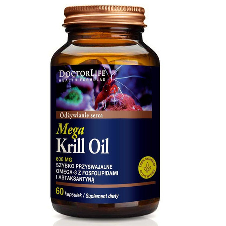 Doctor Life Mega Krill Oil, Olej z Kryla 600mg, Omega 3, 60 kaps.