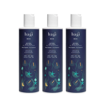 Zestaw: 3x Hagi Men− Naturalny żel do mycia dla mężczyzn Ahoj Kapitanie 300ml