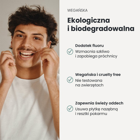 Georganics, Naturalna nić dentystyczna w szklanym opakowaniu Zero Waste, do codziennej pielęgnacji, z aktywnym węglem i fluorem, 50 m