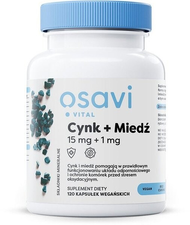 OSAVI Cynk 15 mg + Miedź 1 mg 120 kaps.