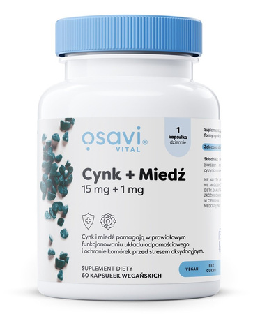 Osavi Cynk + Miedź, 15mg + 1mg - 60 kaps.