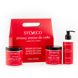 Sylveco - Xmas Zestaw Zimowy do ciała o zapachu wiśni i cynamonu, masło do ciała 250ml+ żel pod przysznic 150ml+ peeling do ciała 265g