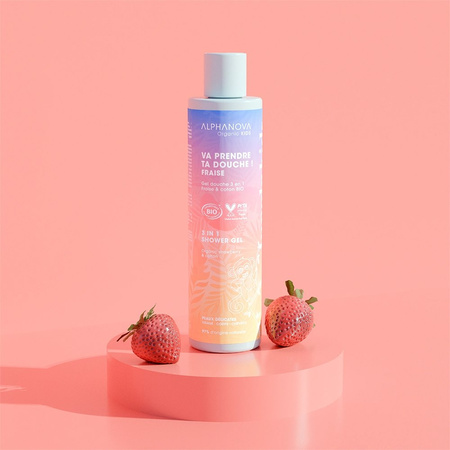 Alphanova Kids Bio, Żel 3 w 1 do ciała i włosów, Truskawka, 250 ml