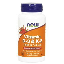 Now Foods - Witamina D3 1000 IU + K2 MK4 45 mcg 120 kapsułek