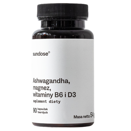 Sundose Ashwagandha, magnez, witaminy B6 i D3 na wsparcie układu nerwowego 90 kaps.